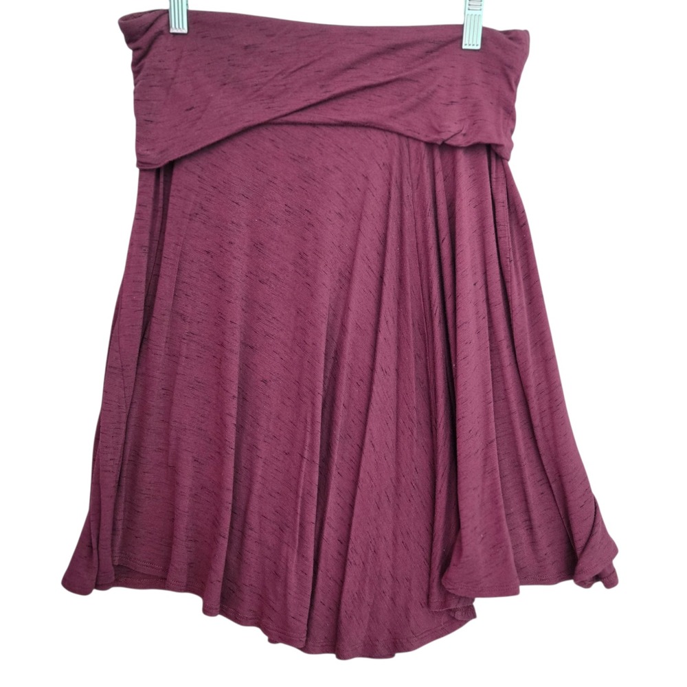Max Studio Burgundy Slub Knit High-Low Skirt Boho Earthy Flowy Casual Womens M - Picture 5 of 8